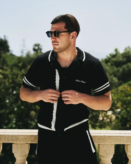 Crochet Knit Shirt Black
