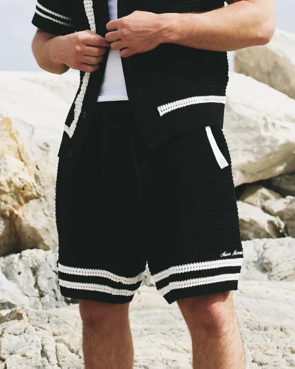 Crochet Knit Shorts Black