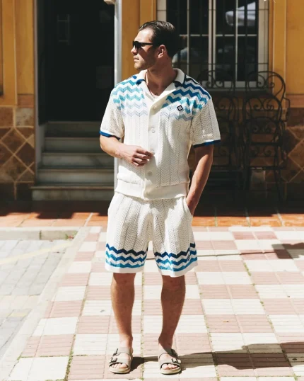 Zig Zag Crochet Knit Shirt Blue 1