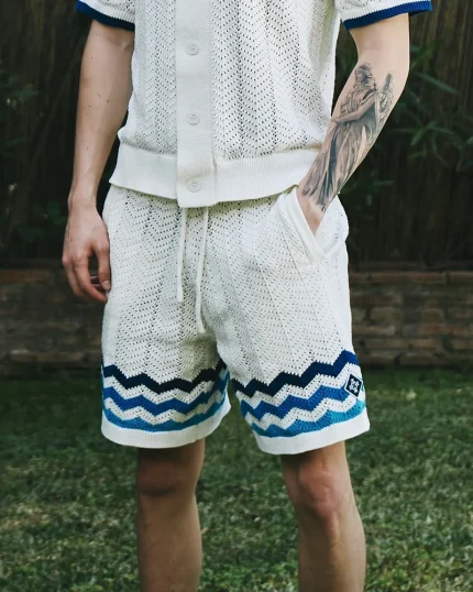 Zig Zag Crochet Knit Shorts Blue