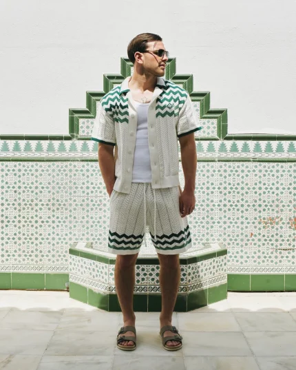 Zig Zag Crochet Knit Shorts Greens